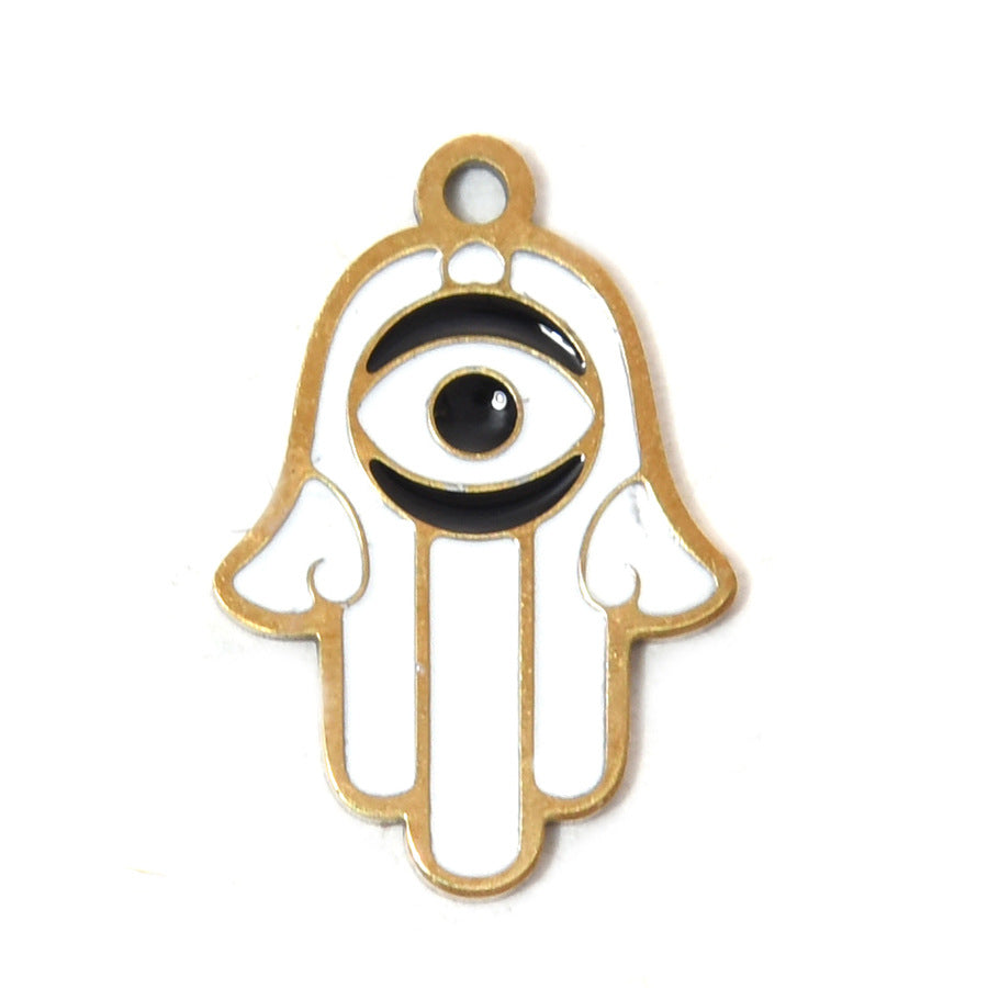 304 Steel Evil Eye Hamsa Pendant 18K Gold Enamel DIY