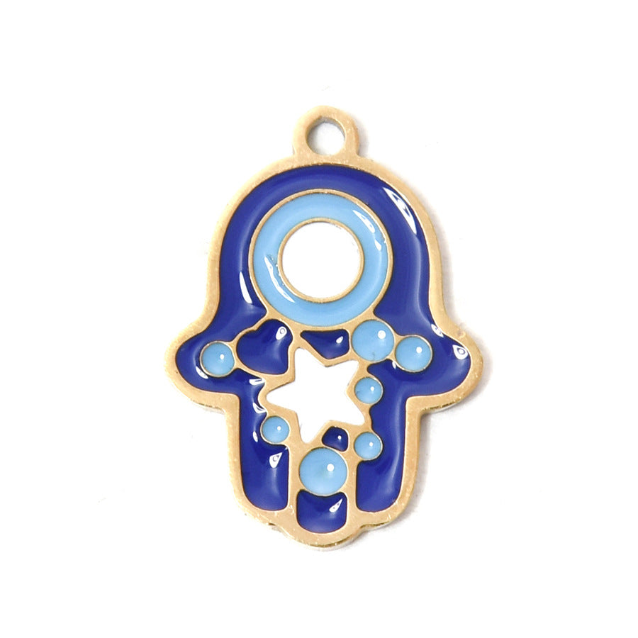 304 Steel Evil Eye Hamsa Pendant 18K Gold Enamel DIY