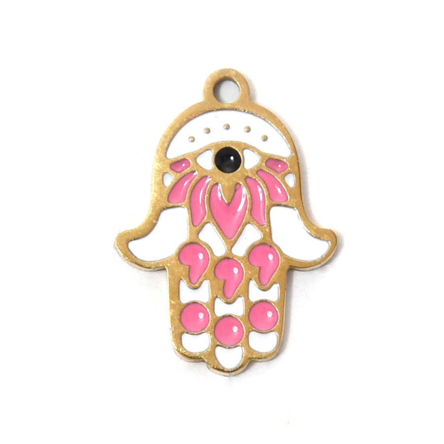 304 Steel Evil Eye Hamsa Pendant 18K Gold Enamel DIY