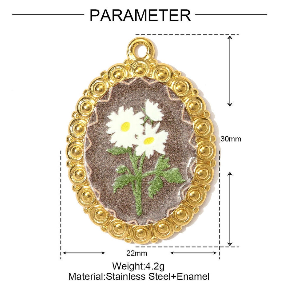 Romantic Daffodil Pendant | Vintage Oil Painting Steel Charm