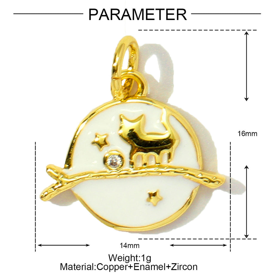 Fantasy Planet Cat Pendant | Enamel Rainbow Mushroom Charm