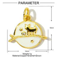 Fantasy Planet Cat Pendant | Enamel Rainbow Mushroom Charm