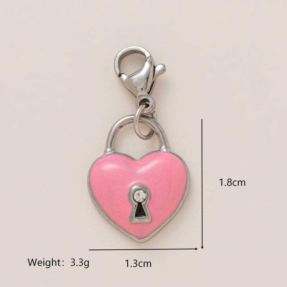 Pink Heart Lock DIY Shoe Charm 18K Gold Steel JX26041249GK