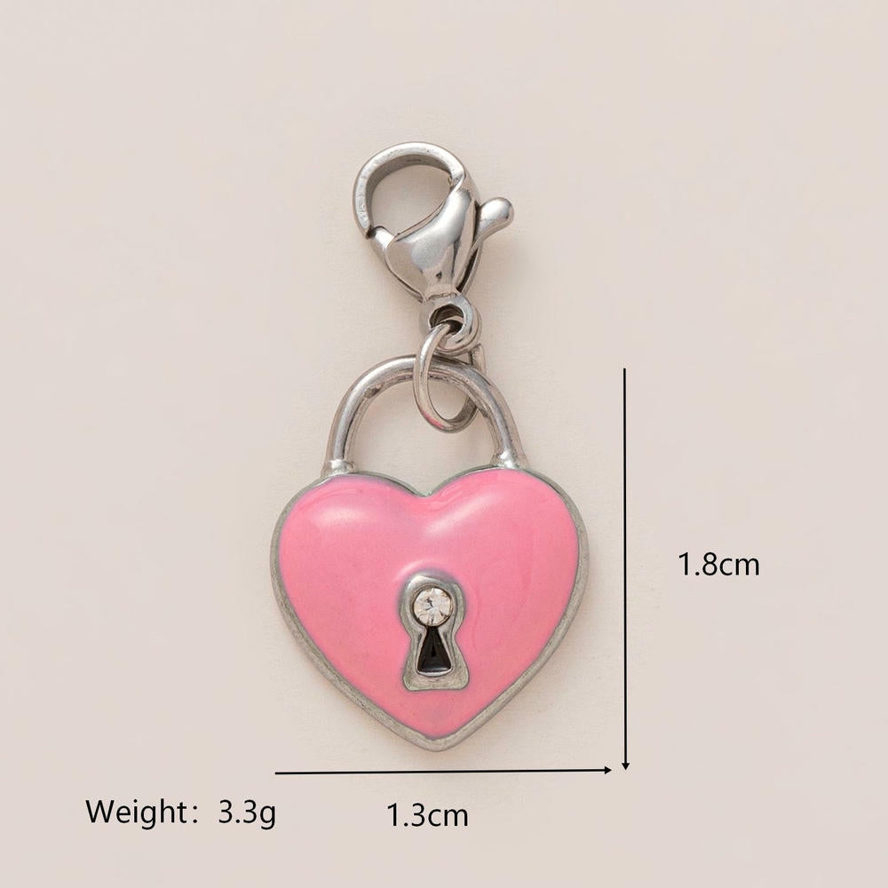 Pink Heart Lock DIY Shoe Charm 18K Gold Steel JX26041249GK