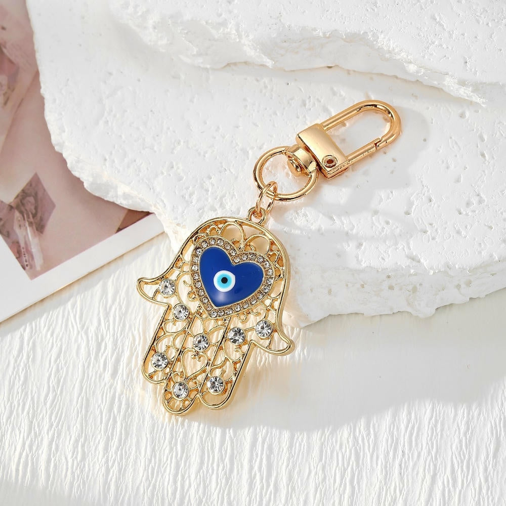 Rhinestones Hamsa Keychain | Evil Eye Heart | Vintage