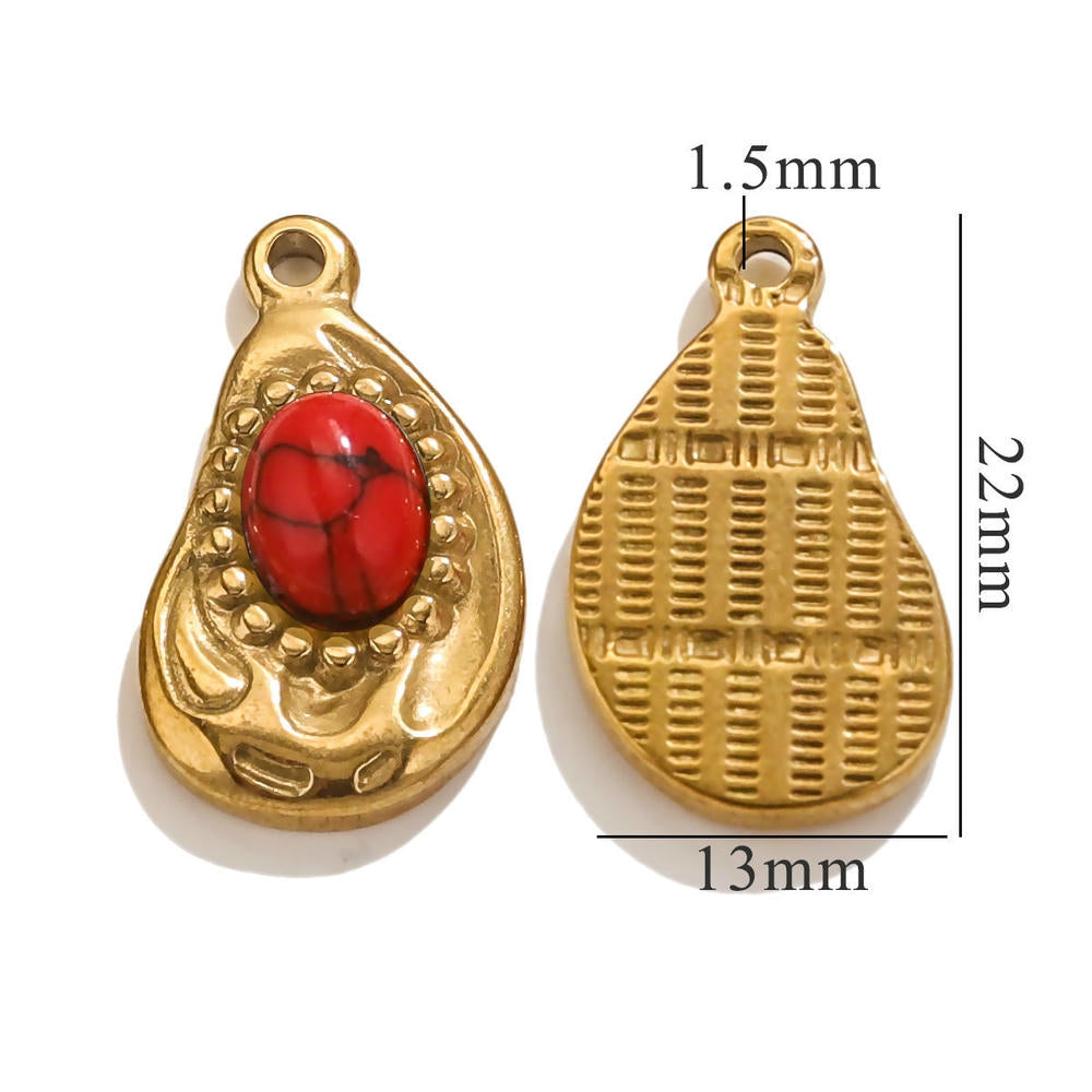 Bohemian Natural Stone Pendant Steel 18K Gold Irregular Oval