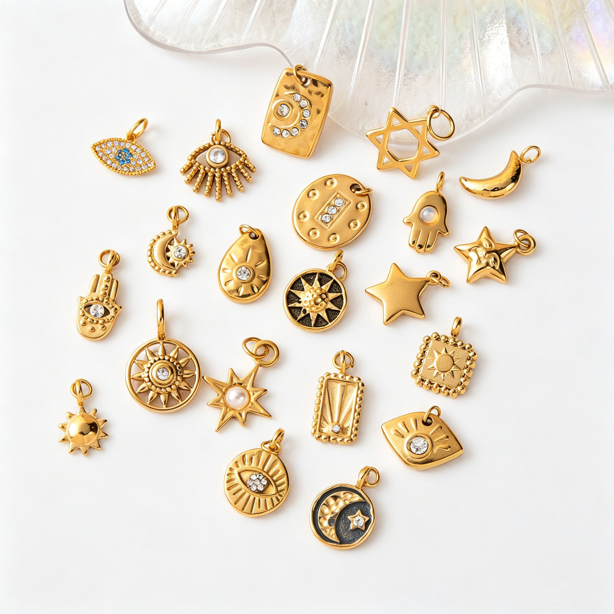 Celestial Evil Eye Hamsa Charms Stainless Steel DIY Pendants