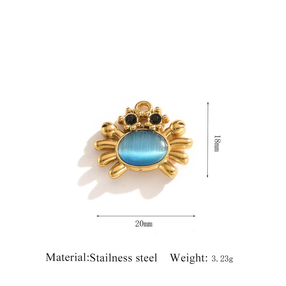 Cat Eye Gemstone Pendant Turtle Crab Steel 18K Gold DIY