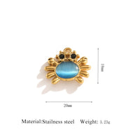 Cat Eye Gemstone Pendant Turtle Crab Steel 18K Gold DIY