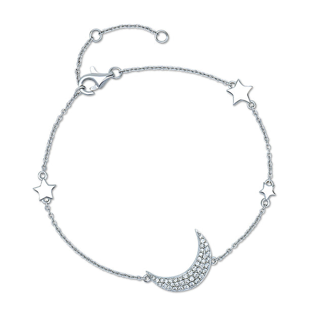 Sterling Silver Moon And Star Bracelet