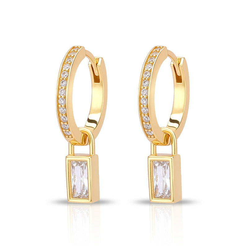 CZ Hoop Earring Baguette Charm