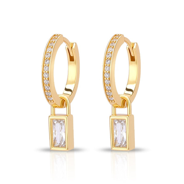 CZ Hoop Earring Baguette Charm