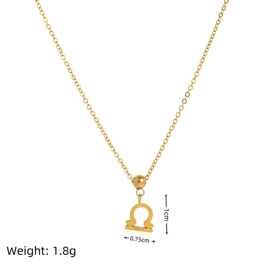 12 Zodiac Sign Charm Pendant Steel 18K Gold Tarnish Resistant