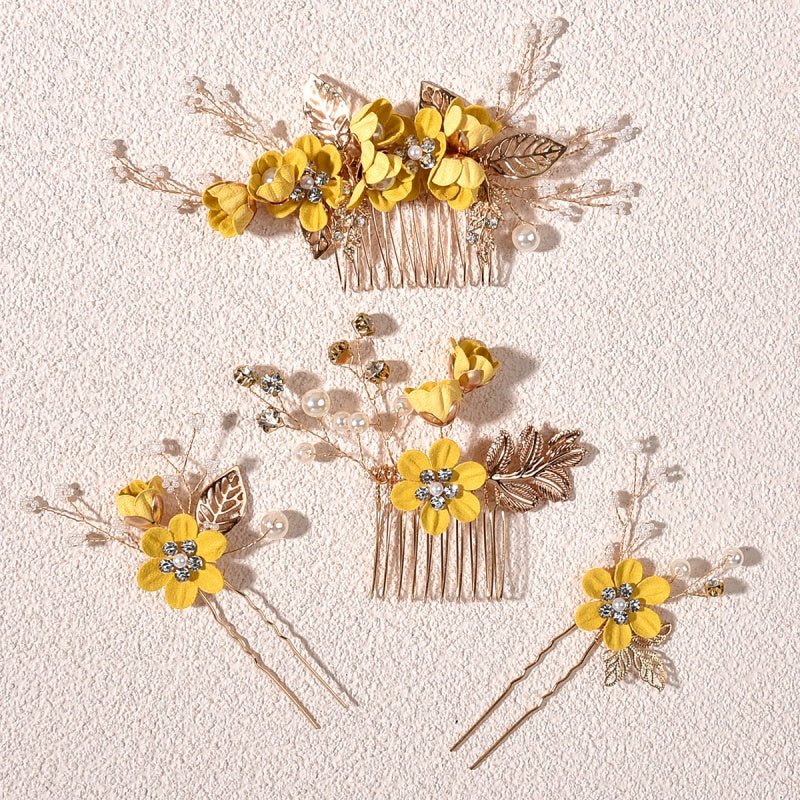 Floral Bridal Hair Comb | Boho Wedding Hairpiece with Pearl