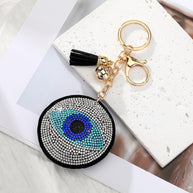 Evil Eye Keychain | Rhinestones Blue Charm | Leather Tael