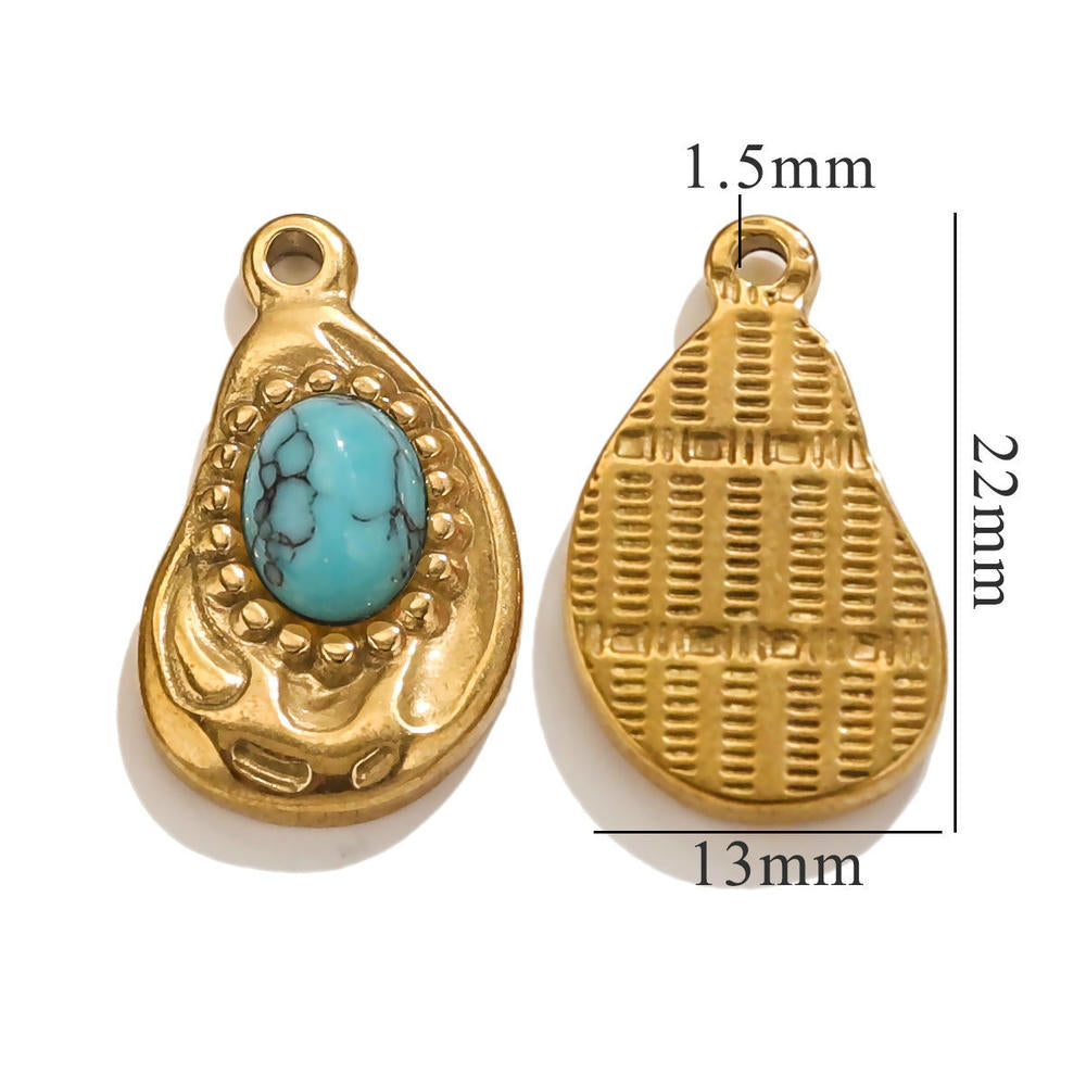 Bohemian Natural Stone Pendant Steel 18K Gold Irregular Oval