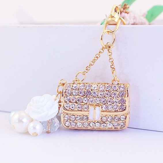 Camellia Keychain | Rhinestones Car Charm | Women's Purse