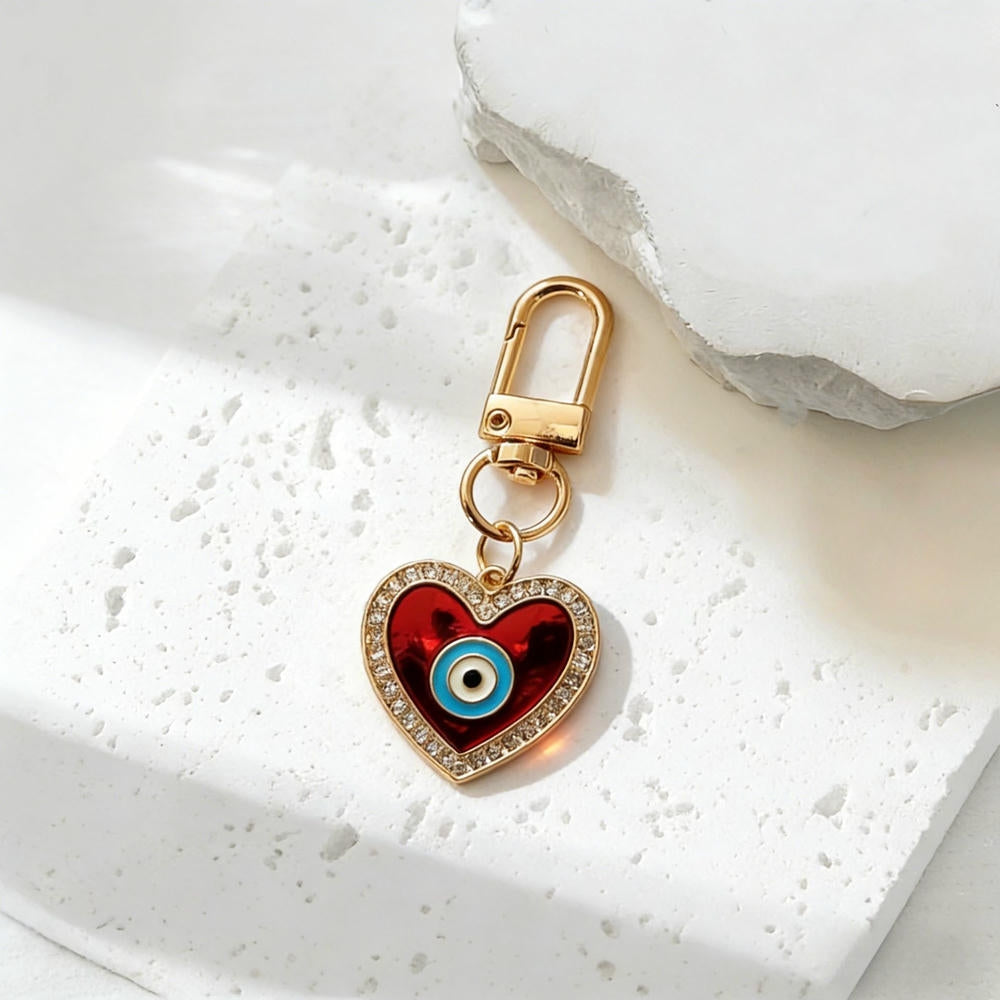 Rhinestones Hamsa Keychain | Evil Eye Heart | Vintage