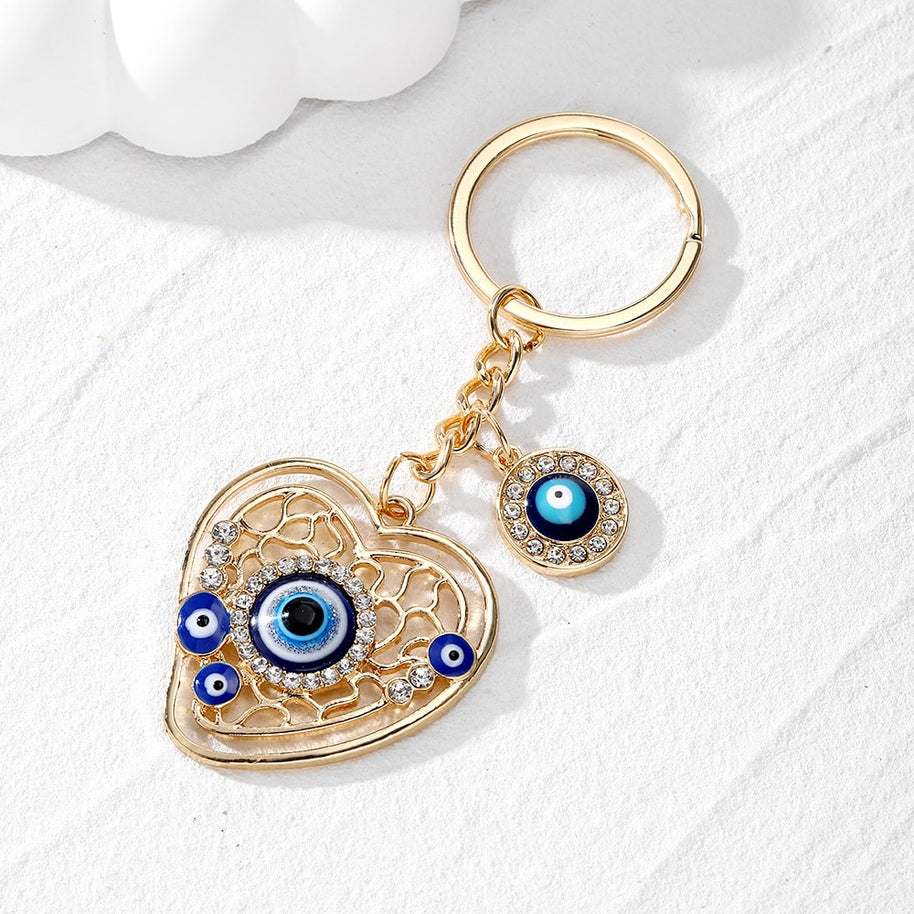 Evil Eye Keychain | Geometric Heart Charm | Vintage
