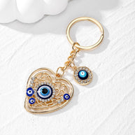 Evil Eye Keychain | Geometric Heart Charm | Vintage