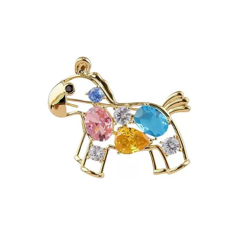 Horse Zodiac Brooch | Crystal Animal Pin | Western Fashion